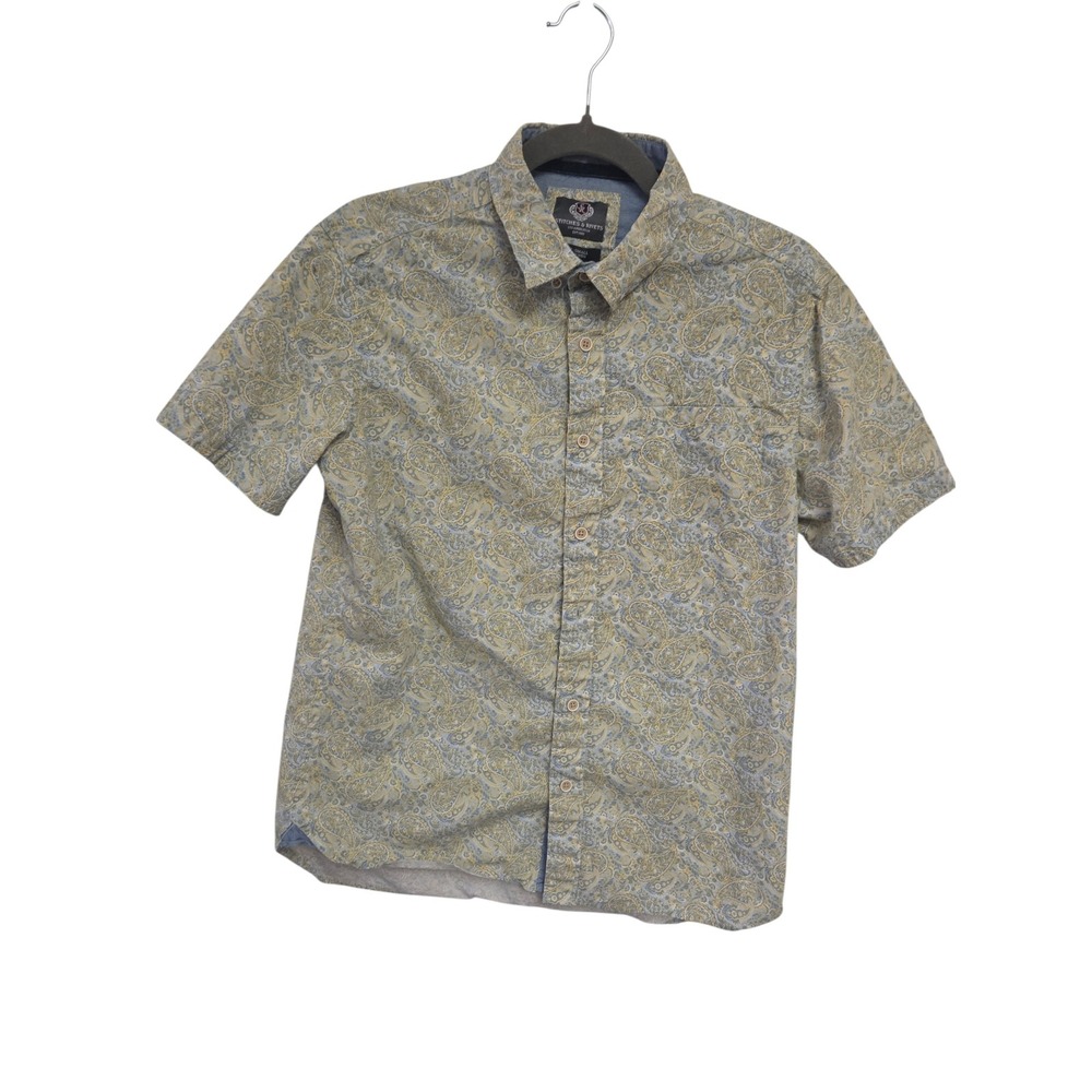 Stitches & Rivets Mens Small Paisley‎ Short Sleeve Button Down Shirt Blue Yellow